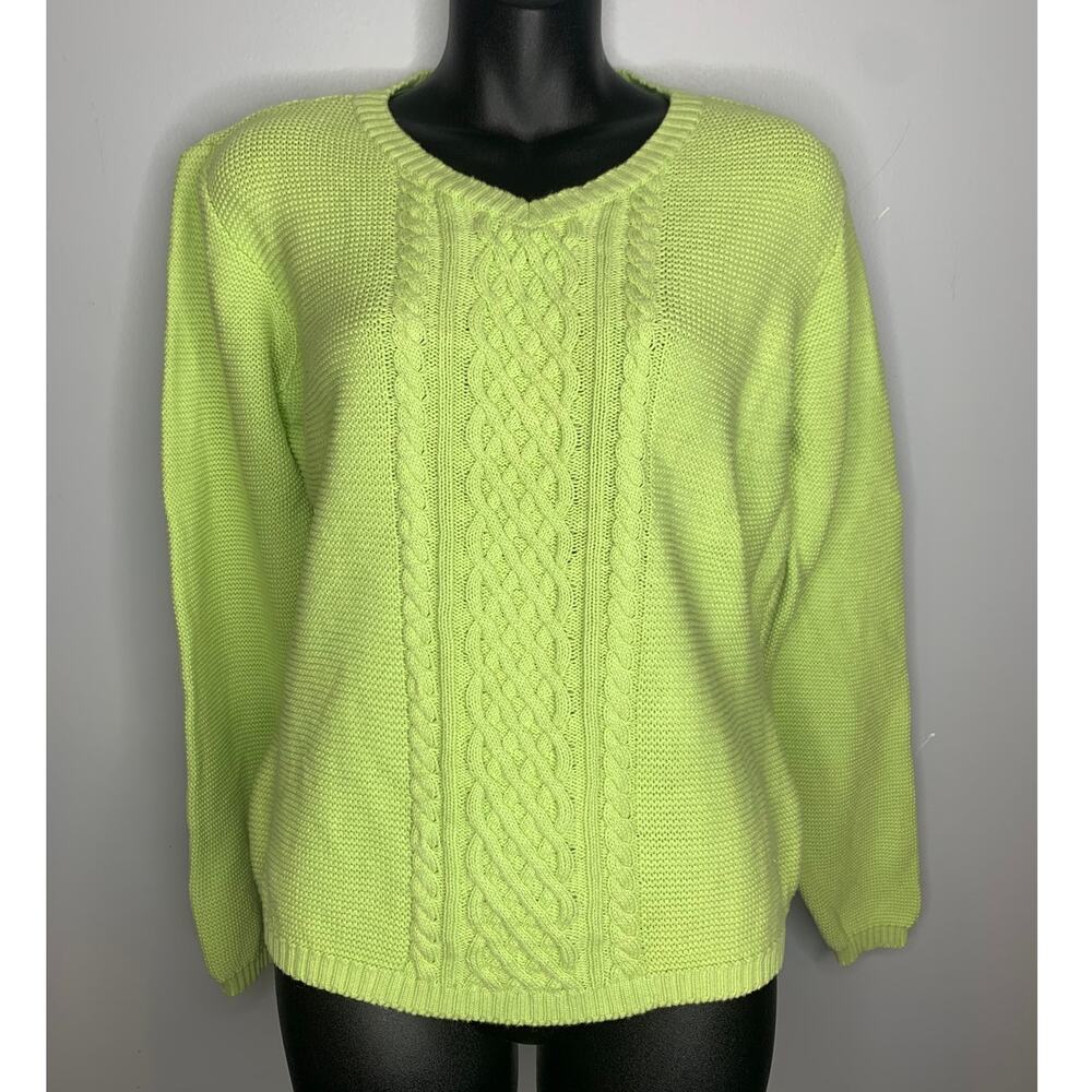 Talbot's Medium Lite Green Cable Knit Crew Neck Sweater 100% Cotton